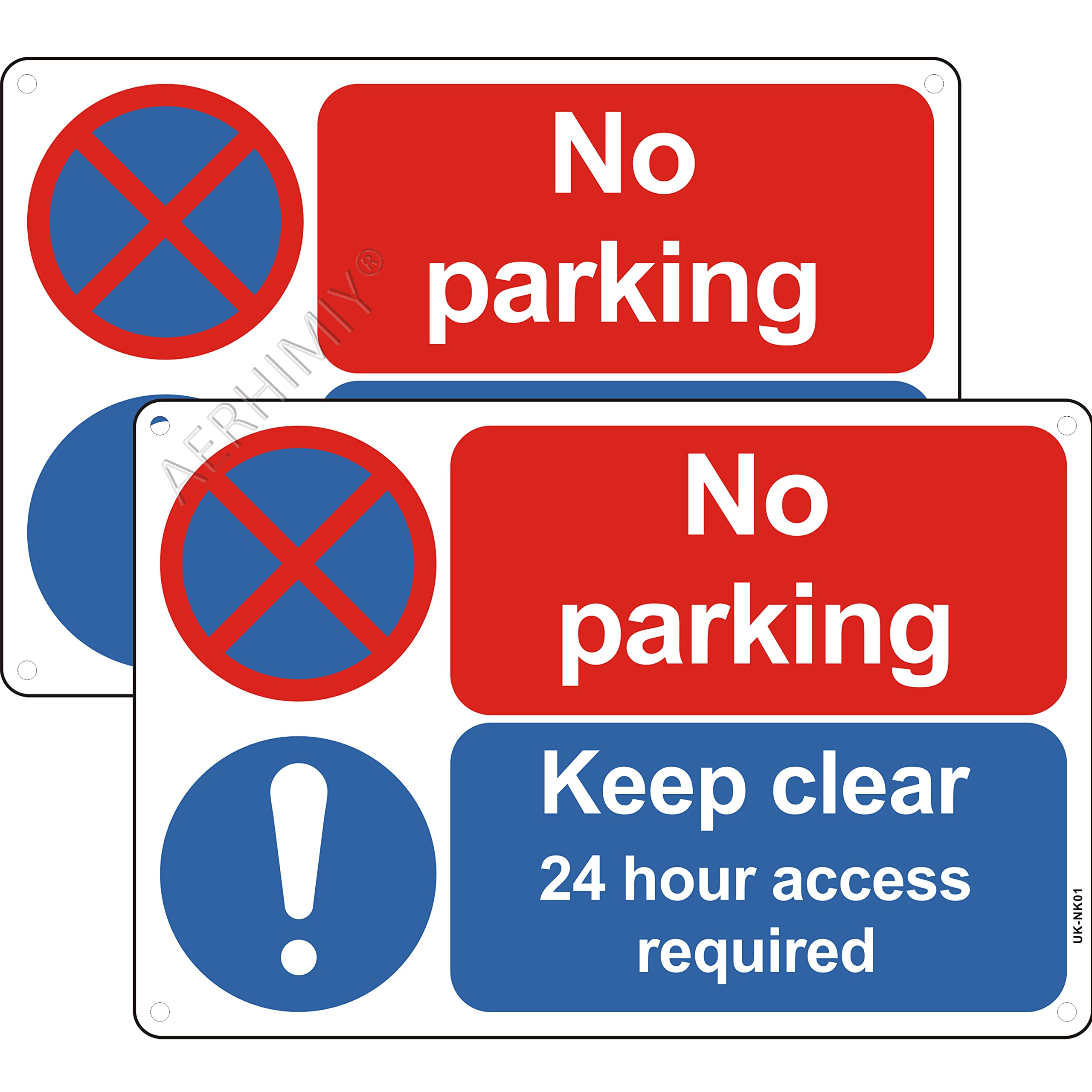 2 Pack No Parking Signs Metal Reflective 7.9x11.8 Inches, Keep Clear No Parking 24 Hour Access Required Sign, Durable Aluminum, UV Resistant, Waterproof, Anti-rust, With 4 Drilling
