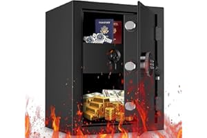 WASJOYE Fireproof Safe, Fireproof and Waterproof Home Safe with Fireproof Lock Case, Money Cabinet Safe Box Safety Key Lock Safe for Home Office Hotel Jewelry Cash Document Gun Storage