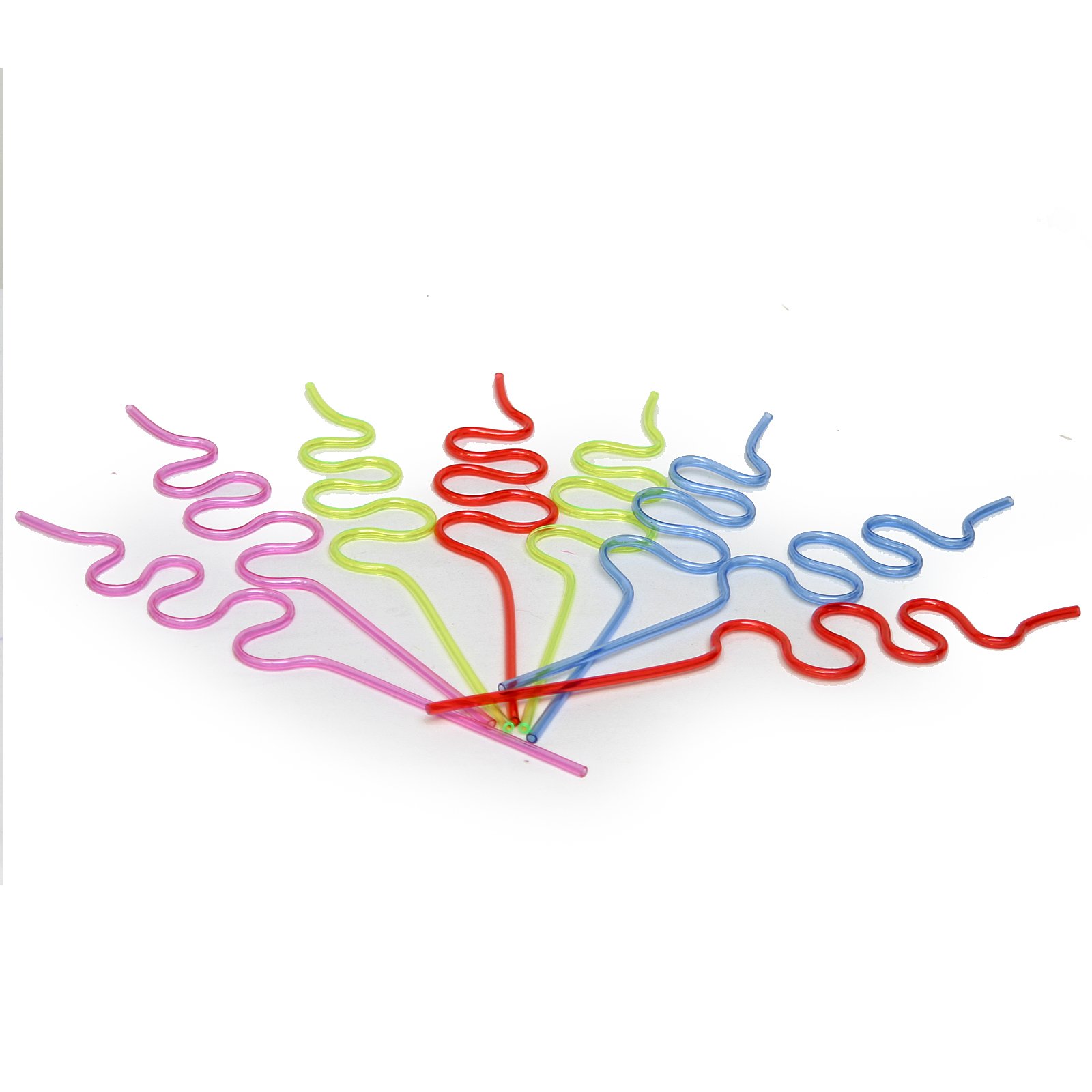 Assorted Color Plastic Squiggle Straws - (30cm) Pack of 8 - Fun Bendy Straws for Parties & Everyday Use