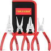 TOOLEAGUE 5" Small Snap Ring Pliers Set, Mini Circlip Pliers Kit, 4 Pcs | Internal/External Heavy Duty for Ring Remover Retaining Straight Bent Lock Ring Pliers Set with Storage Bag