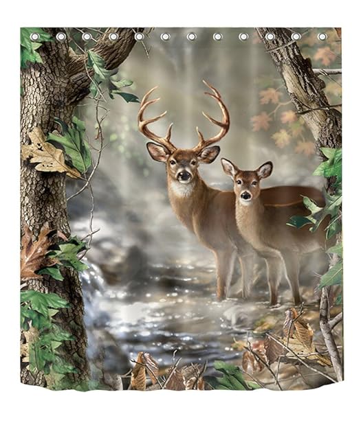 LB Wildlife Shower Curtain,3D Printing Rustic Elk Foggy