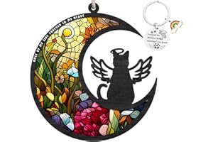 Cat Memorial Suncatcher, 16cm/6'' Cat Memorial Gift for Loss of Cat, Personalized Cat Ornaments Pet with Pet Keychain Sympath