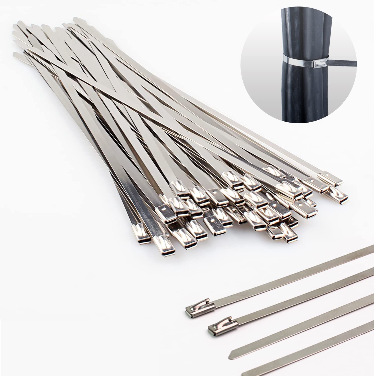 LUBAN Stainless Steel Cable Ties, Pack of 50, 4.6 x 200 mm, Stainless Steel Metal Cable Ties with Locking Function, Multi-Purpose Steel Band