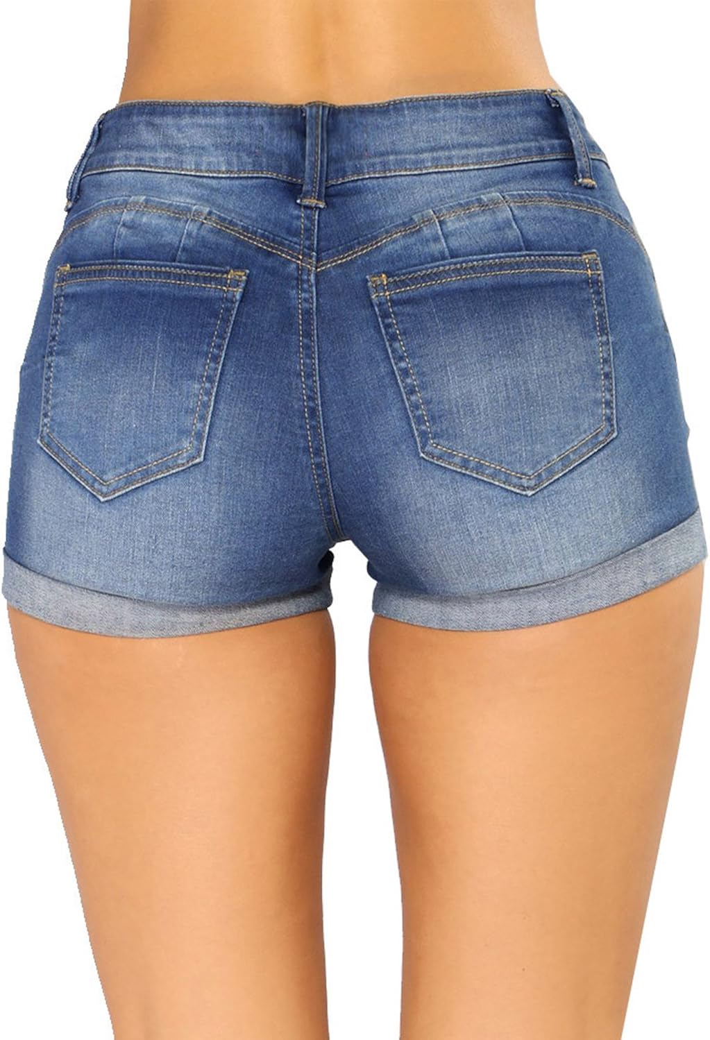 Tengo Womens Juniors Mid-Rise Body Enhancing Stretchy Fabric Ripped Denim Shorts