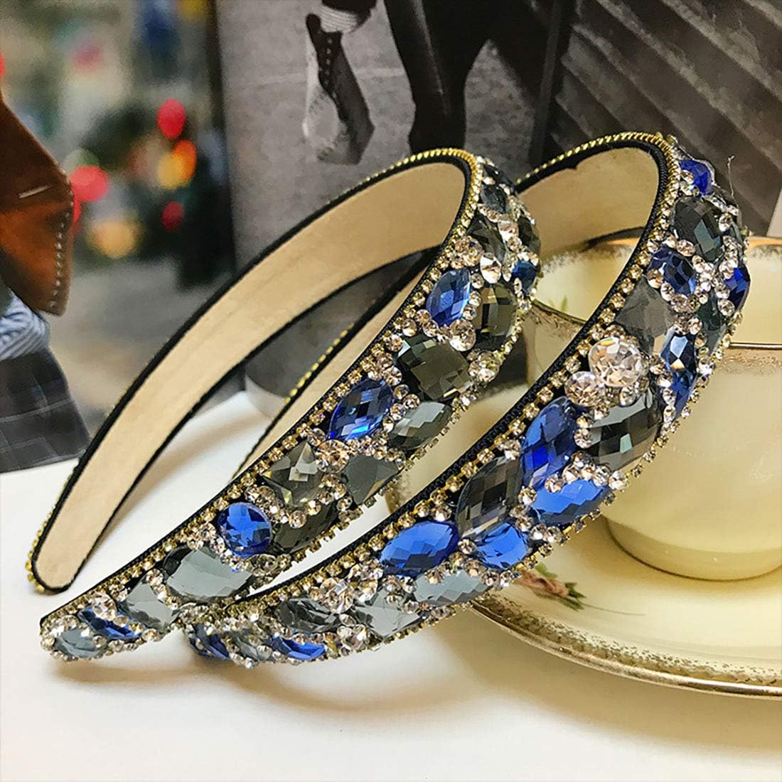Fodattm Women Sparkle Rhinestone Crystal Wide-brimmed Headband Hairband High-grade Headwear Hair Hoop (Blue) - Image 4