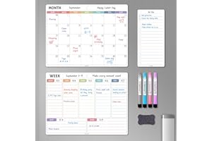 ALEZEL Magnetic Dry Erase Refrigerator Calendar, Dry Erase Calendar White Board Set for Fridge - Magnetic Monthly & Weekly Planner with List Board, 4 Markers + Eraser