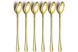 Gold Iced Tea Spoon,Kyraton Stainless Steel 7.5" Long Handle Mixing Spoon with Gold Titanium Plating,Ice Cream Spoon, Stirrin