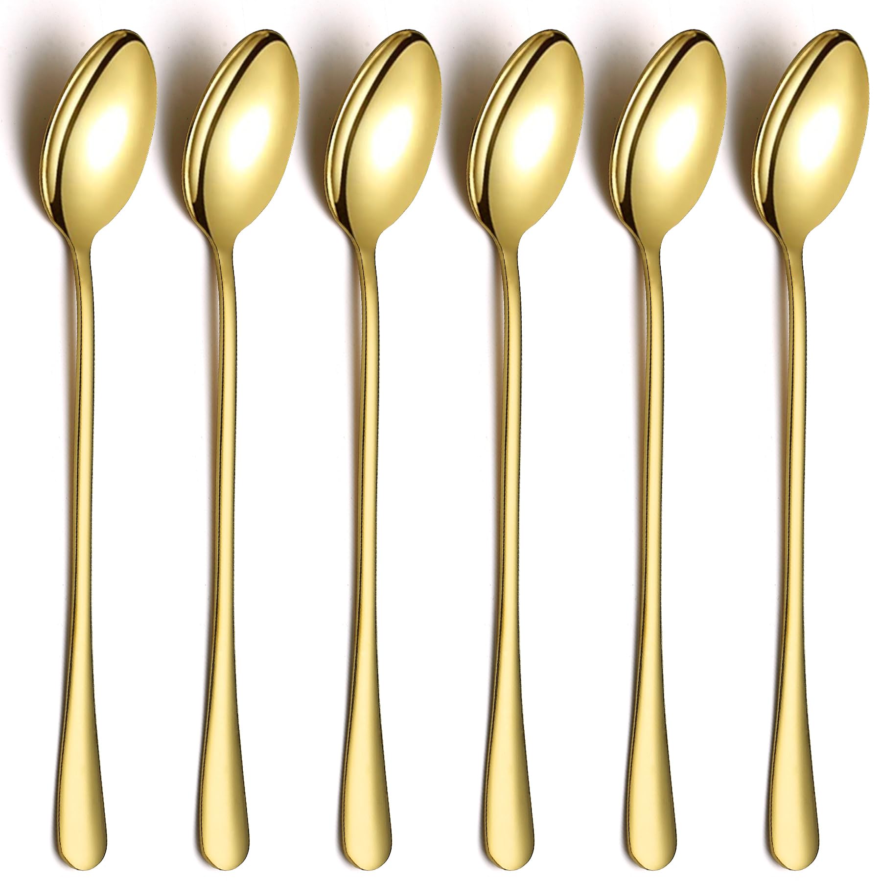Gold Iced Spoon,Kyraton Stainless Steel 7.5" Long Handle Mixing Spoon with Gold Titanium Plating,Ice Cream Spoon, Stirring Bar Spoon, Cocktail ，Latte Spoon Pack of 6