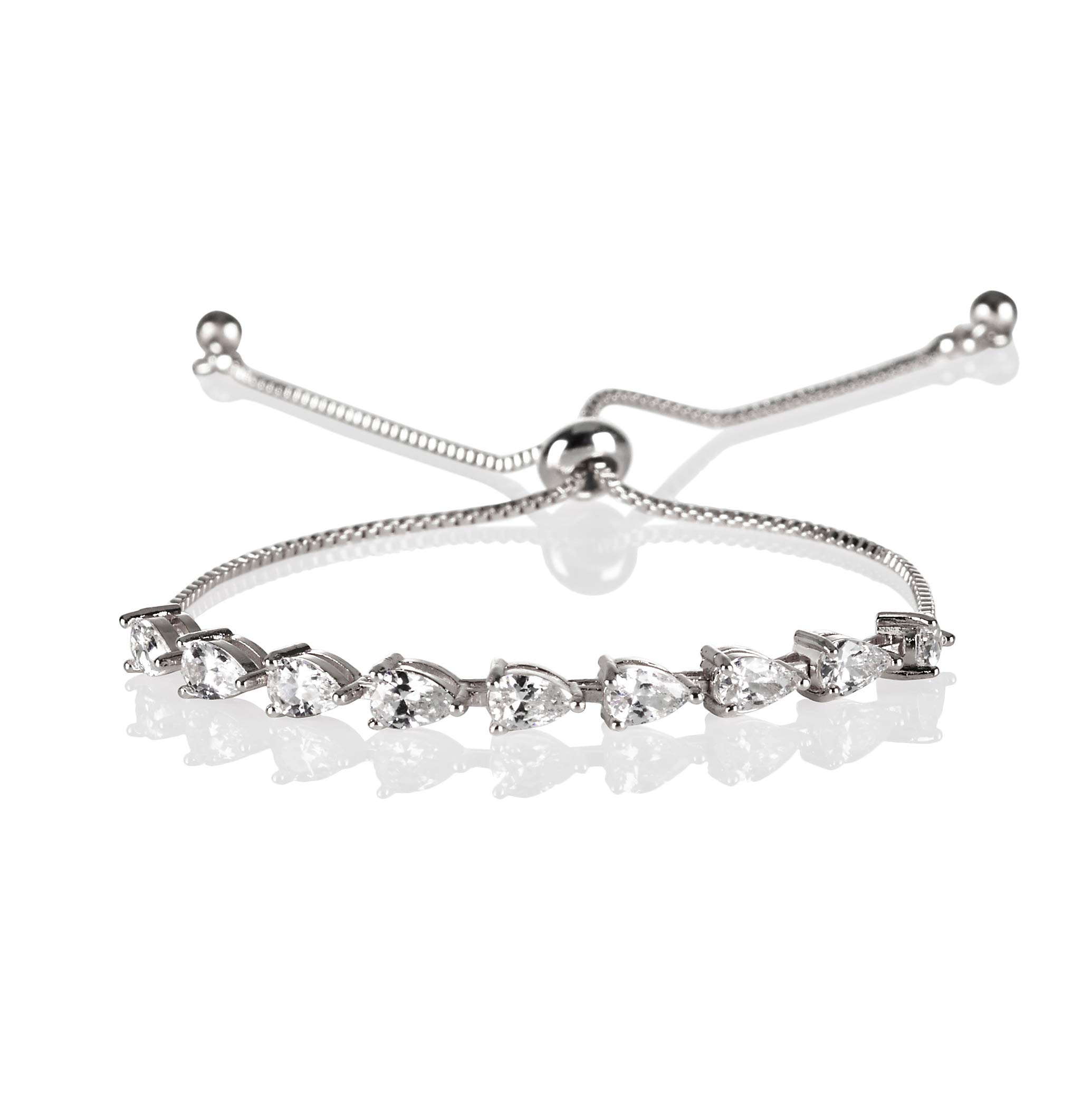 ZAVANA Adjustable Silver Bracelets for Womens. Silver Bracelet for Women with Cubic Zirconia Stones. Delicate Bracelets for Women with Adjustable Bead Fastening.