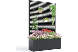 TackView Metal Planter Box with Trellis, 71"X47"X16" Raised Garden Bed for Climbing Plants, Vegetables, Vines, and Privacy Sc