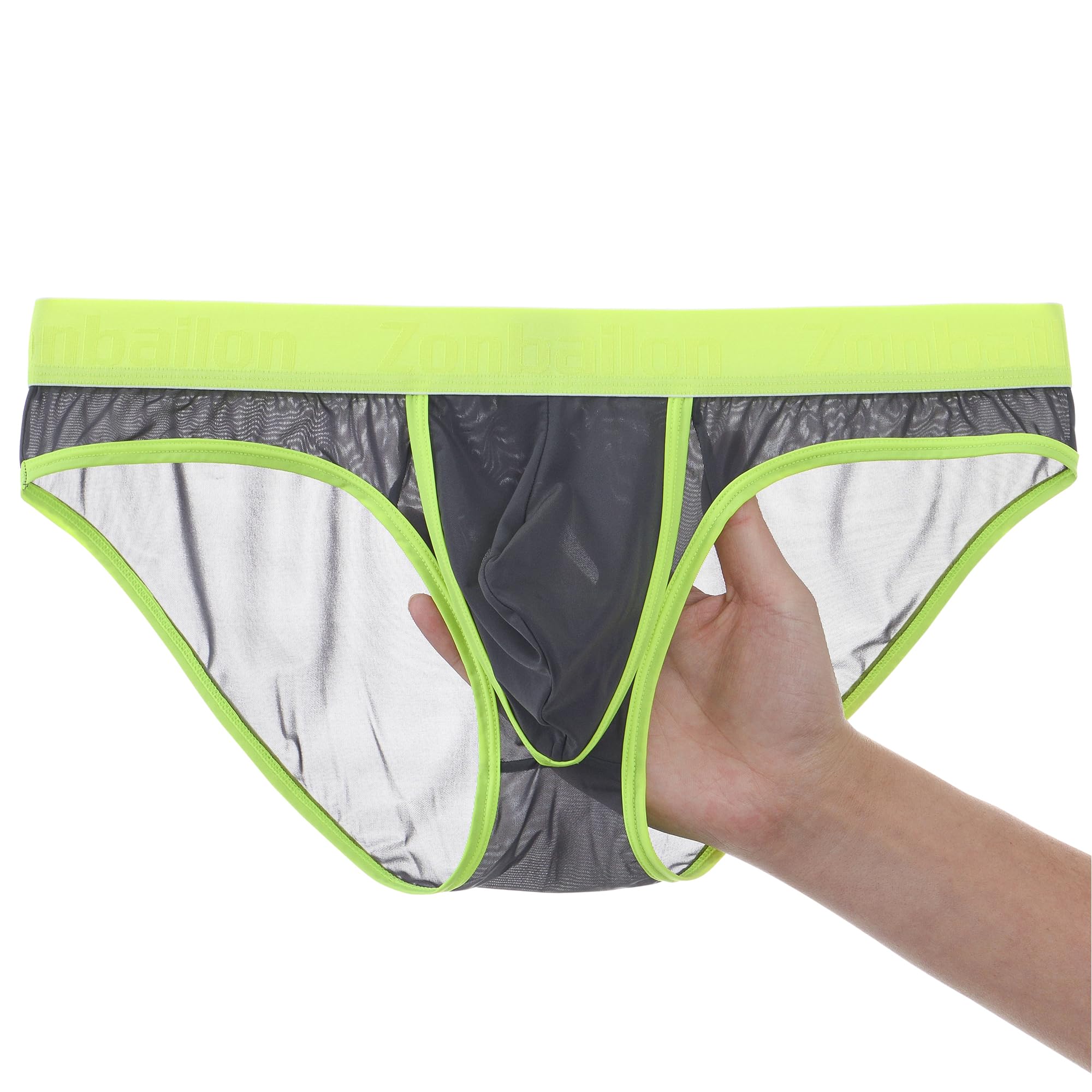 Photo 1 of HASWECHYS Men's Briefs See Through Dual Pouch Sexy Mesh Ultra-Thin Breathable Ice Silk Underwear Grey M 1 Pack