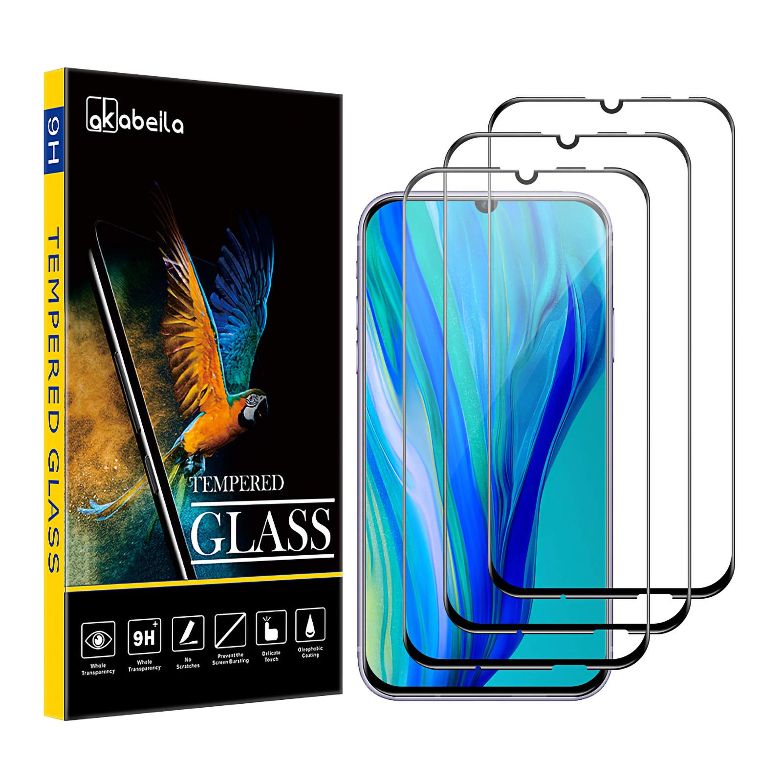 AKABEILA Screen Protector for Huawei P Smart 2020, [3 Pack] Tempered Glass for Huawei P Smart 2019 Protective HD Film 9H Hardness Case Friendly Anti Scratch Bubble Free [Full Coverage]