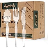Heavy Duty Plastic Cutlery Set, 360 Count Disposable Cutlery Set with Clear Forks Spoons and Knives, BPA-Free Heat Resistant Silverware, Plasticware Bulk for Parties, Catering, Picnic
