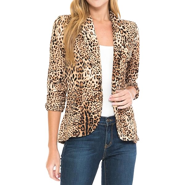 MINTLIMIT Women's Leopard Print Blazer – 3/4 Sleeve Office Jacket With Shawl Collar