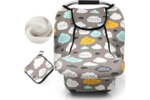 ACRABROS Car Seat Covers for Babies,All Season Infant Carseat Cover Canopy for Boys and Girls,Stretchy Adjustable Peeping Window with Mesh Cover,Warm Breathable Universal Fit,Clouds Sheep