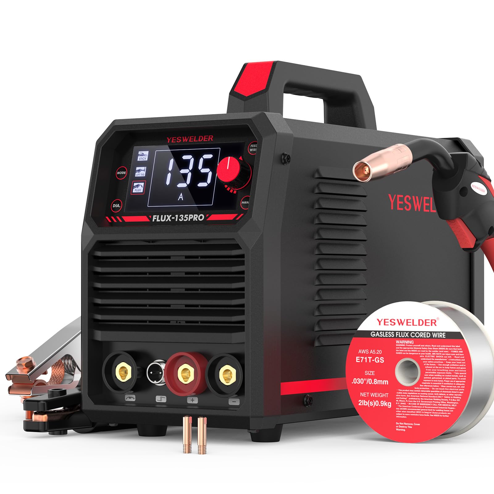 Photo 1 of YESWELDER 135Amp MIG Welder,110V Flux Core Welder Flux Core MIG/Lift TIG/Stick 3-in-1 Large LED Digital Display Welding Machine IGBT Inverter Welder FLUX-135PRO