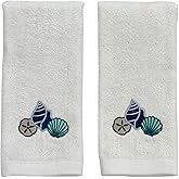 Serafina Home Summer Soft Absorbent Bathroom Coastal Guest Embroidered Fingertip Towels: Summer Shells and Coral Sea Life Design, 2 Piece 12" x 18" Inches