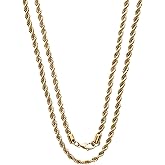Savlano 2mm-5mm Stainless Steel Gold Color Rope Twist Necklace Chain For Men & Women Comes in 16-30 inches With a Gift Box