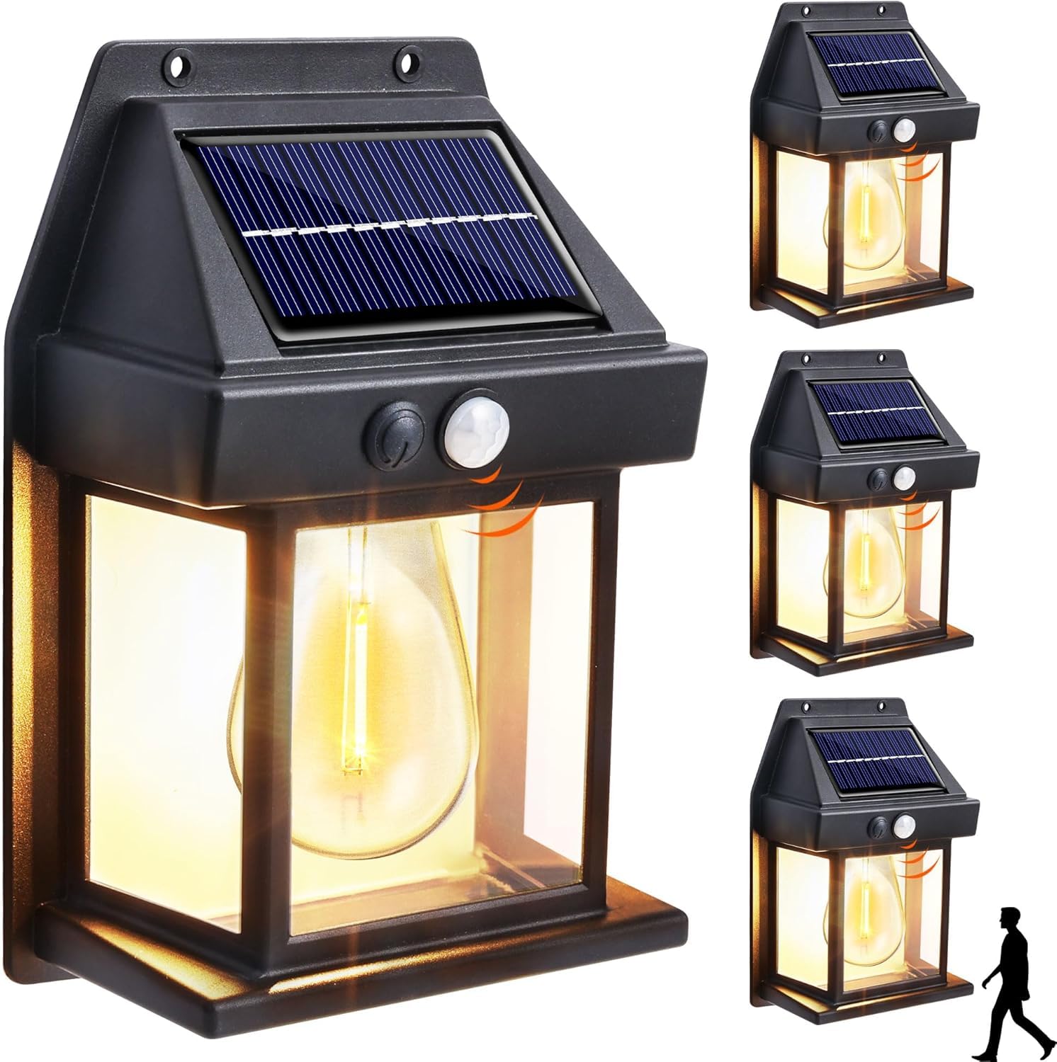 Joomer Solarlampen für AuBen mit Bewegungsmelder, 3 Modi LED Solar Wandleuchte Aussen IP65 Wasserdichte, Warmweiß Solar Wandleuchte Aussen Garte für Pfad Garage Veranda Zaun Beleuchtung[4 Stück]