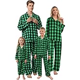 QZH.DUAO Family Plaid Pajamas For Womens, Ladies Adult 2-Piece Button Down Flannel Christmas Pjs Sleepwear, Black Green, US XXL