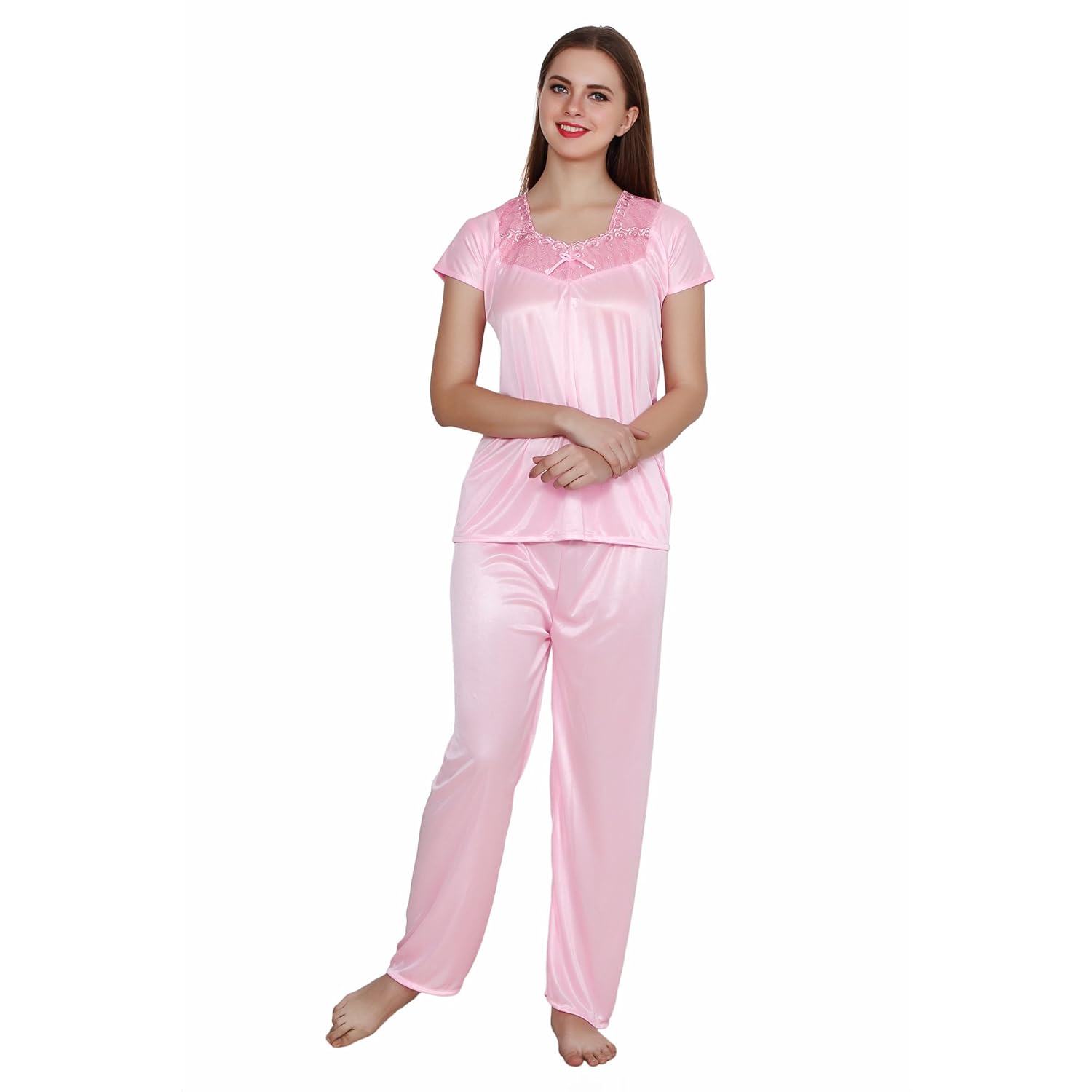 queen pretty women satin pyjama set - baby pink