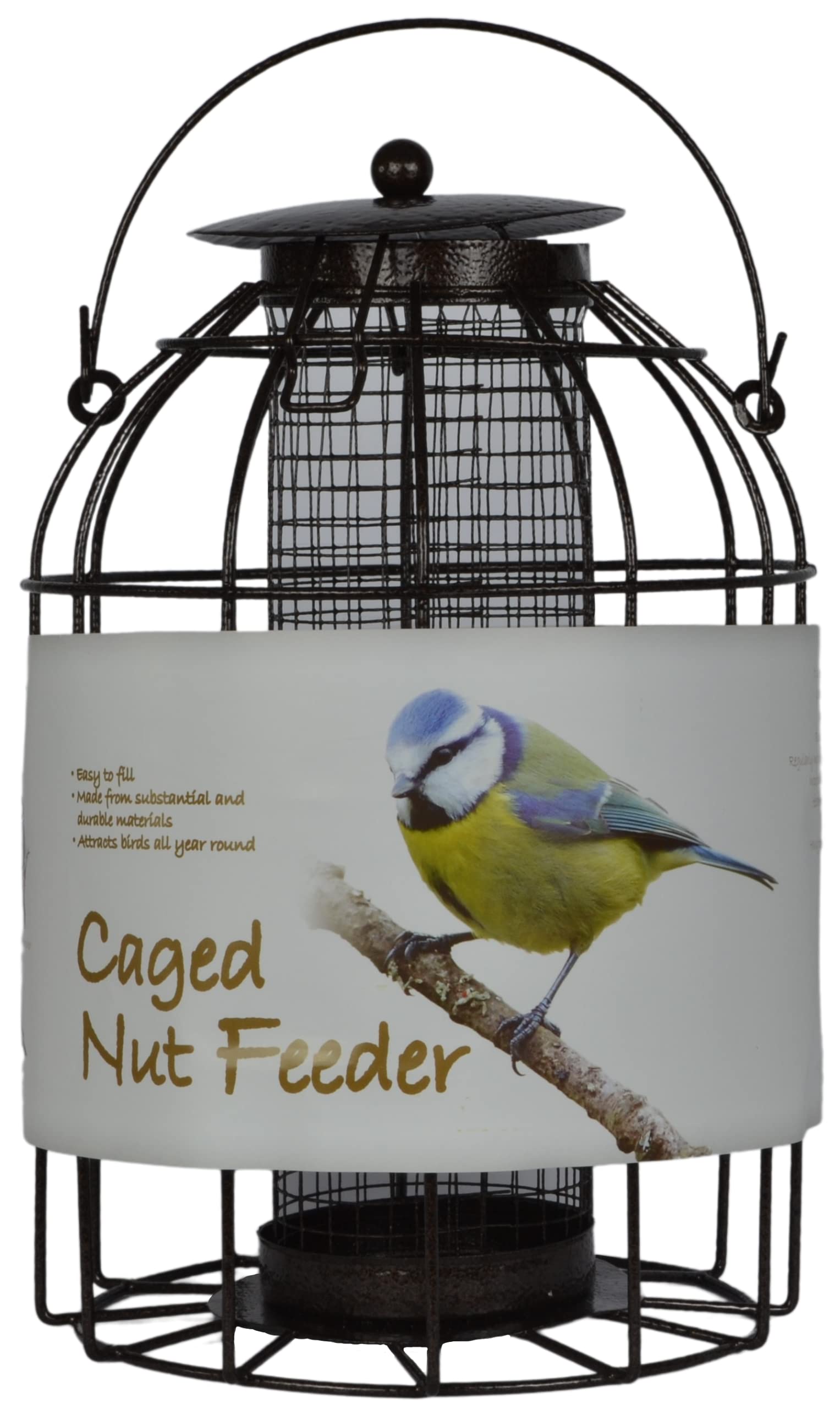 Green Jem Dome Caged Peanut Wild Bird Feeder, Designed To Deter Squirrels And Also Larger Garden Birds Such As Pigeons And Doves, Hammertone Finish
