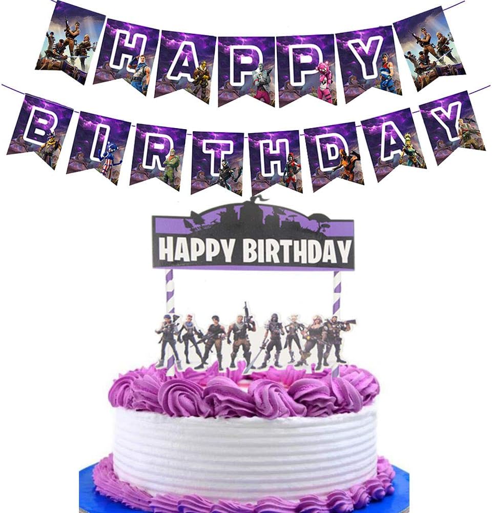 Awyjcas Video Game Party Favors Birthday Banner Party Supplies Baby Boy Birthday Cake Kids Battle Royale Gamer Party Decoration