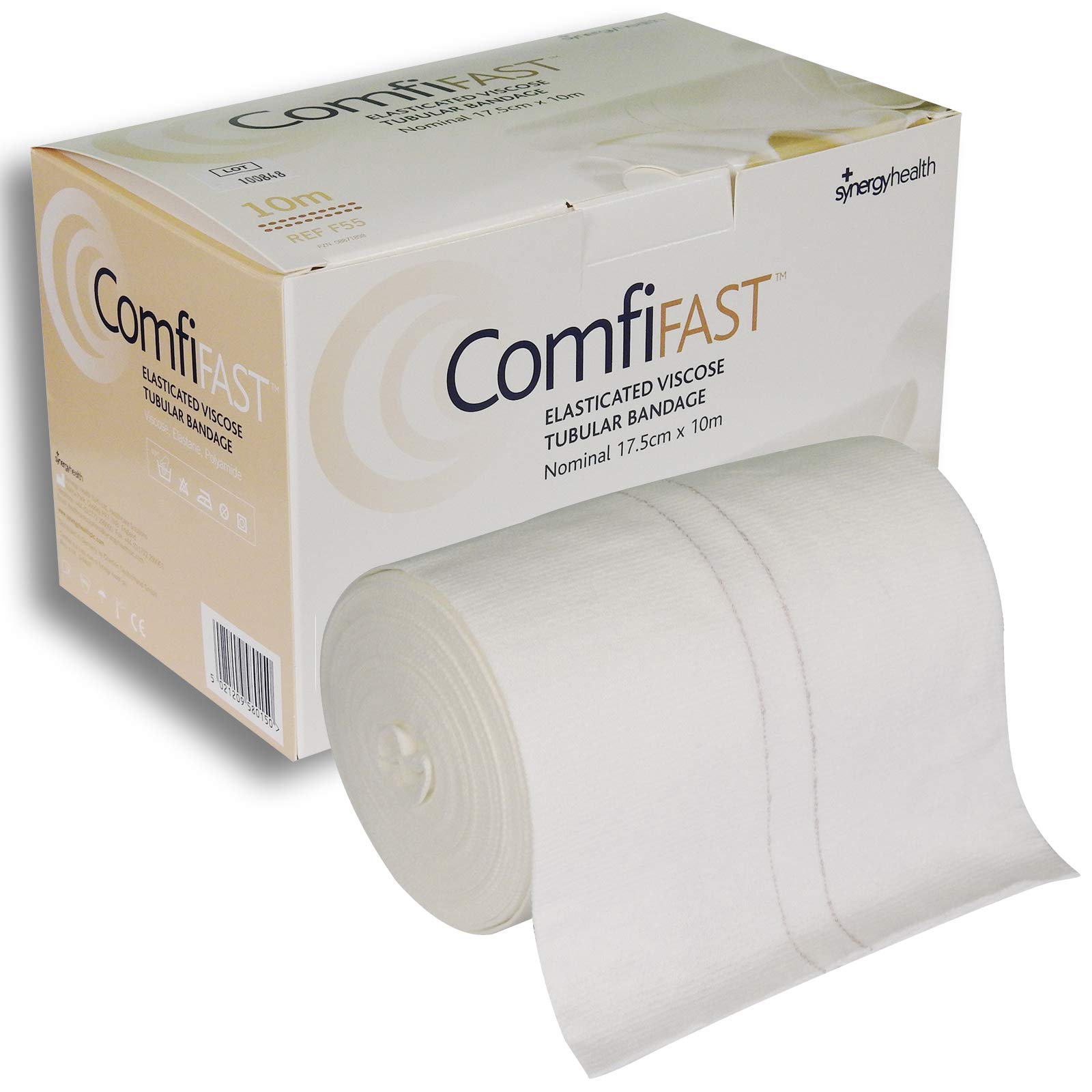 Comfifast Elasticated Tubular Stretch Viscose Bandage - for Adult Trunk, Beige Line 17.5cm (for Limb Circumference 50-120cm) - 10m Roll
