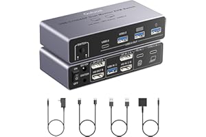 Ouluoa KVM Switch 2 Monitors 1 Desktop Computer and 1 Laptop 4K@60Hz, Expandable 1 HDMI Display and 1 DP Display, 3 USB 3.0 P