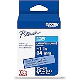 Brother Genuine P-Touch TZe Black Print on Blue Label Tape (TZe551), Laminated,1in x 26.2ft (24mm x 8m), for Select P-Touch Label Makers, Durable, Water-Resistant, Indoor/Outdoor Use
