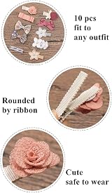 AIMIYan 10pc Baby Girl Lace Flower Bow Hair Clips Set Soft Ribbon Covered Clips view 3