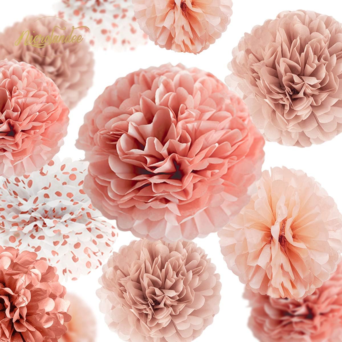 NICROLANDEE Wedding Decorations - 12 PCS Rose Gold Burnt Coral Tissue Paper Pom Poms for Engagement Party Wedding Birthday Bridal Shower Bachelorette Baby Shower Ceiling and Party Backdrop Decor: Health & Personal Care