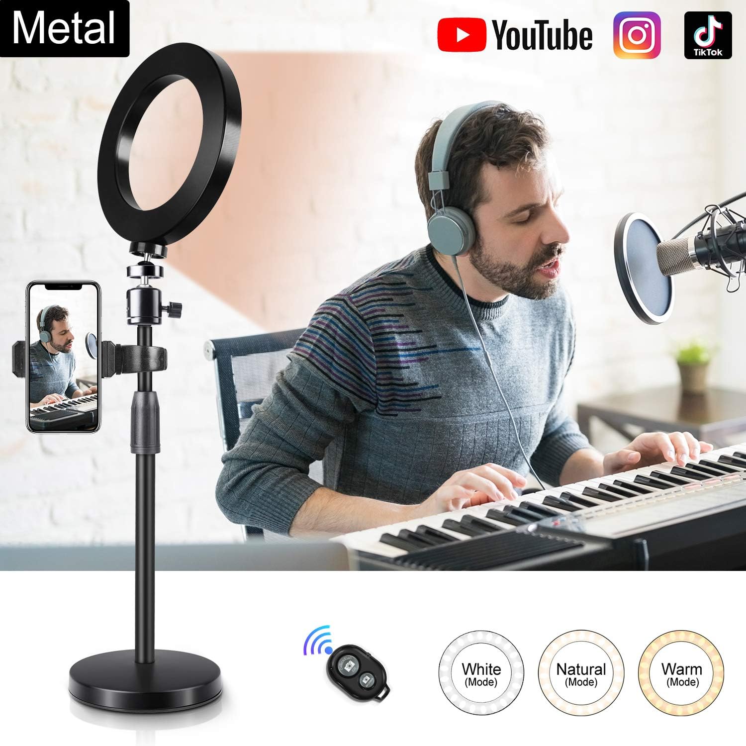 6" LED Light Kit with Stand Tripod, RTAKO Selfie Ring Light Dimmable with Phone Holder, Mini LED Ring Light for Phone Camera YouTube Video Live Stream YouTube Equipment Video/Makeup Light Photography