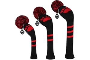 Scott Edward Customized Knit Golf Club Covers 3 Counts for Woods Fit Drivers（460CC） Fairways Hybrids/Utility with Big Pom Pom