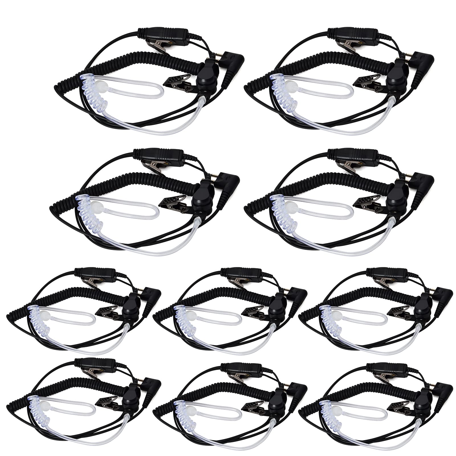 UAYESOK Security Earpiece 2 Pin Covert Air Acoustic Tube Radio Headset with PTT Mic (10 pcs)