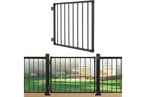 SUNCRAFTS Deck Gate Outoor, 36″ Black Heavy Duty Steel Anti-Rust Fence Door with Adjustable Width (Up to 48"), Easy Installation Metal Gate for Residential, Yard, Patio, with Hinges and Latch