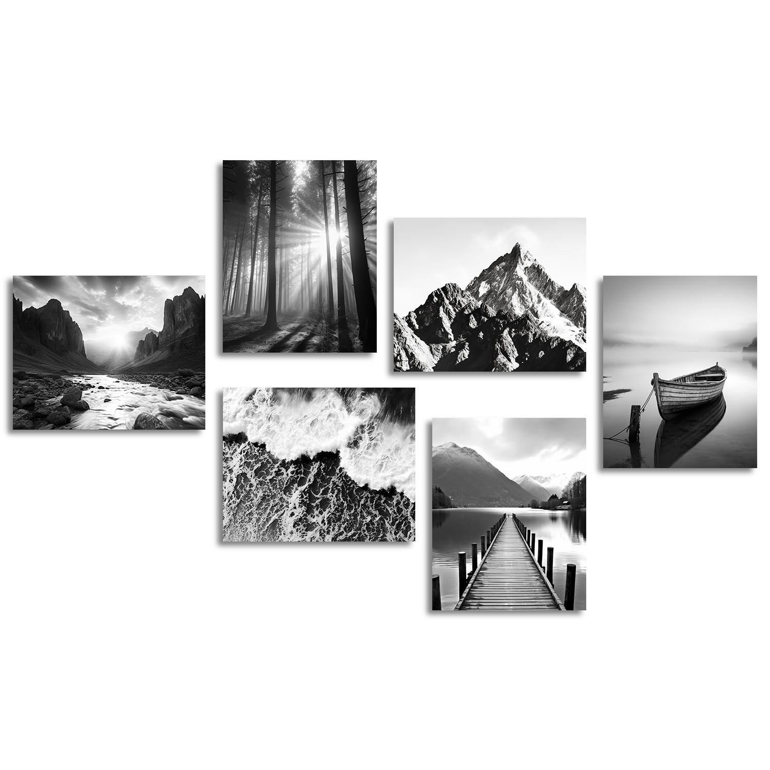 Dazzlewall Black and White Wall Decor Poster Modern Mountain Nature Landscapes Wall Poster for Bedroom Living Room Decor 8x10 in Unframed Set of 6
