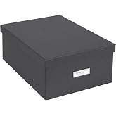 Bigso Box of Sweden Katia Collapsible Storage Box with Labelframe for Easy Identification - Simple Assembly Without Tools - Decorative Storage Boxes with Lids - 11.3in x 15.4in x 6.4in - Dark Grey