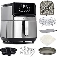 Yedi Evolution Air Fryer, 6.8 Quart, Stainless Steel, Ceramic Cooking Basket, with Deluxe Accessory Kit and Recipe Book