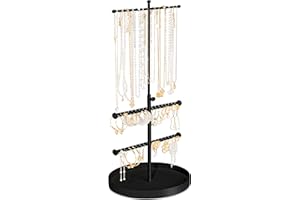 Jenseits Jewelry Holder Stand, 3 Tier Necklace Tree Organizer, Adjustable Height Jewelry Earring Display Towers, Long Necklaces Earrings Bracelets Jewelry Storage Rack for Dresser Bathroom Vanity