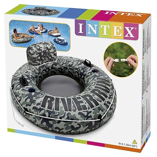 Intex River Run I Camo Inflatable Floating Tube Raft with Cup