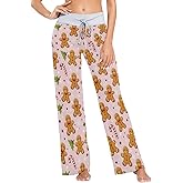 Christmas Women's Pajama Pants Gingerbread Man Casual Yoga Pant Soft High Waisted Drawstring Lounge Bottoms Pink L