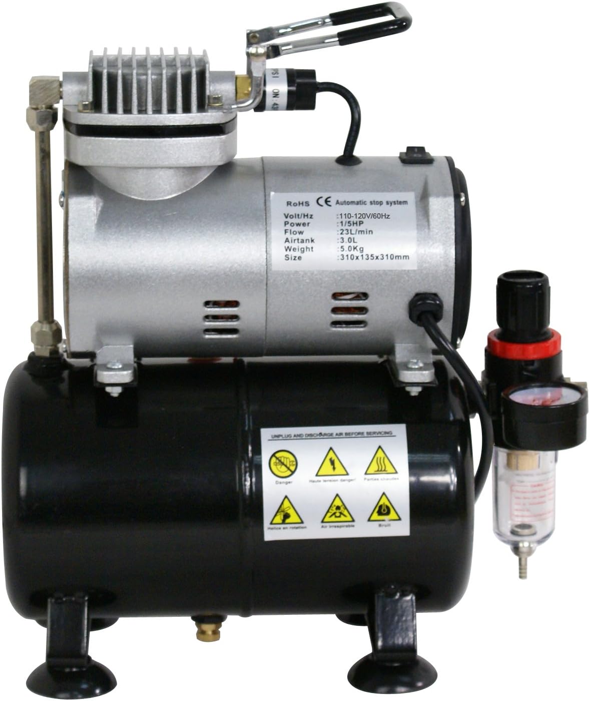 ZENY Pro 1/5 HP Airbrush Air Compressor Airbrushing Kit w/ 3L Tank and 6FT Hose Multipurpose for Spraying Cake Decorating Tattoo Nail Craft Painting: Arts, Crafts & Sewing