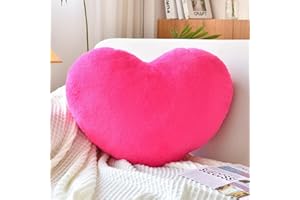 XVTRU Hot Pink Heart Pillows, Cute Heart Decorative Pillow, Heart Shaped Throw Pillows for Bed, Faux Rabbit Fur Plush Hoom Decor Pillow Cushion for Chair Sofa Living Room (Mini 12.9" x 9.8")