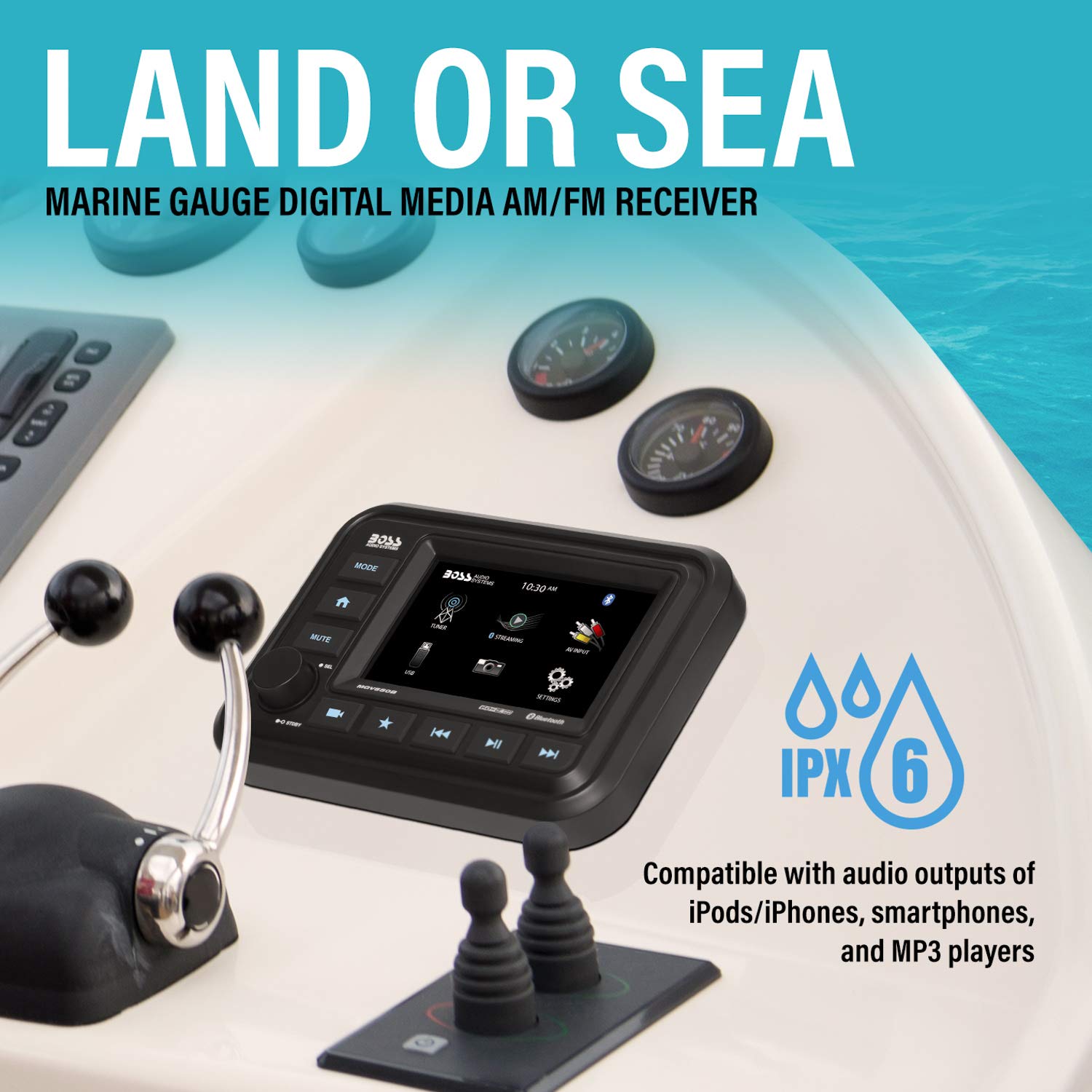 BOSS Audio Systems MGV550B Marine Gauge Receiver - Weatherproof, 5 Inch Touchscreen, Built-in Amplifier, Bluetooth, Digital Media MP3 Player, No CD Player, USB Port, AM/FM Radio
