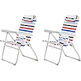 SUNNYFEEL Portable Beach Chair, High Back Folding Beach Chair, Lightweight Camp Chair with Reclining Position, Backpack Lounger for Beach, Camping, Lawn, Outdoor, Red Blue White Striped, 2 Pack