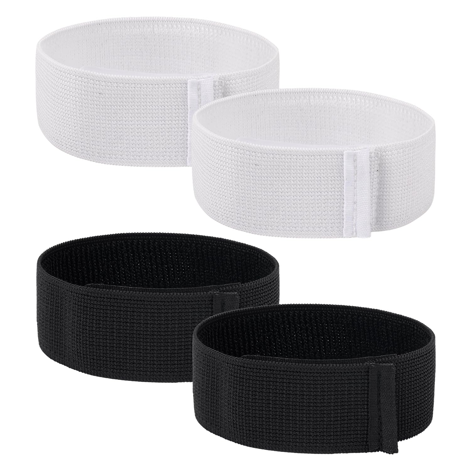 4pcs Football Shin Guard Straps, Black White Soccer Shin Fixed Ankle Straps Polyester Yarn Elastic Football Shin Guard Holders for Kicking Ball Cycling Running