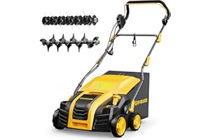 EVEAGE 16-Inch 15-Amp Electric Dethatcher and Scarifier 5-Position Depth Adjustment,Removeable 14.5-Gal Collection Bag,Quick-Fold,Airboost Technology Increases Lawn Health