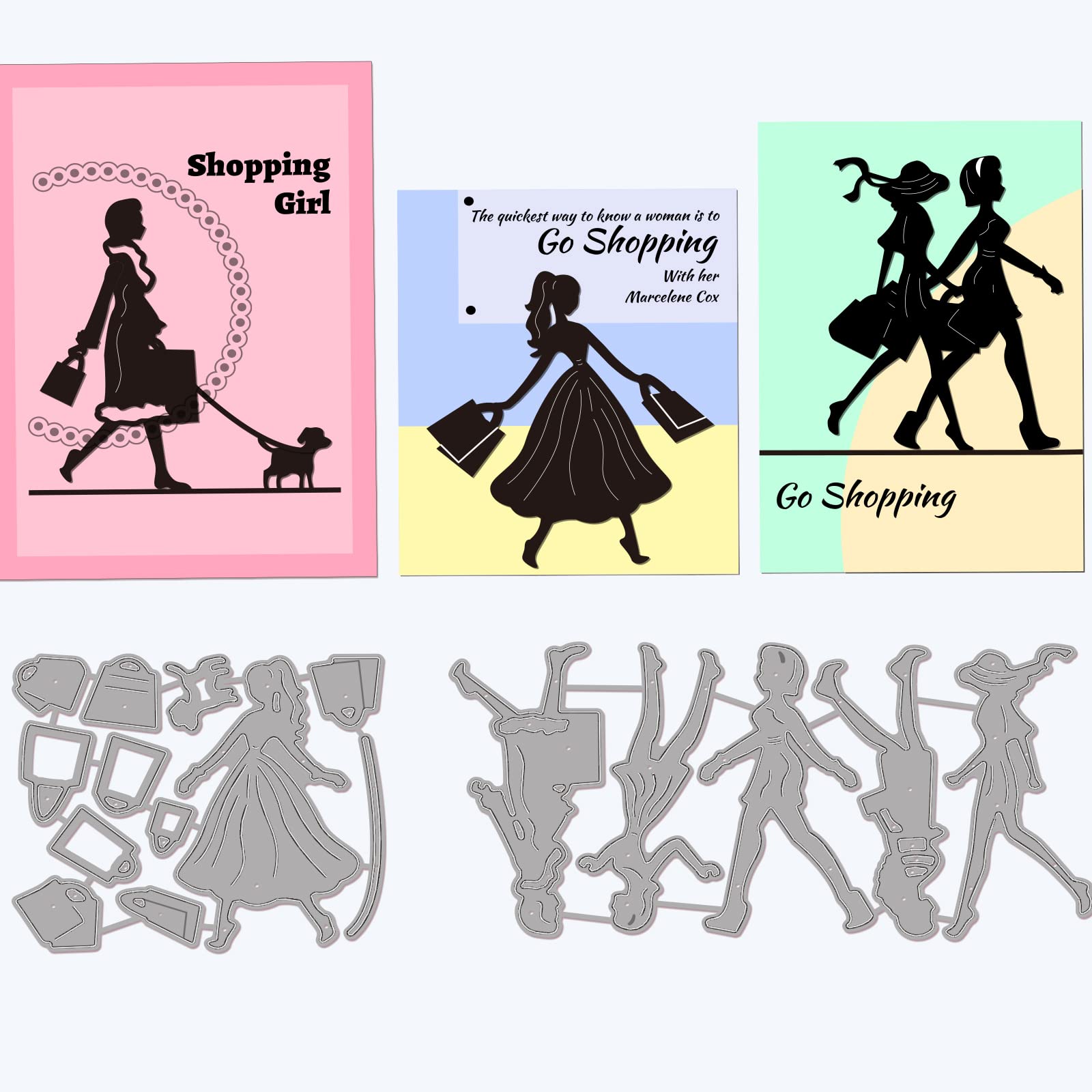 GLOBLELAND Shopping People Cutting Dies Metal Shopping Women Bags Embossing Stencils Die Cuts for Paper Card Making Decoration DIY Scrapbooking Album Craft Decor