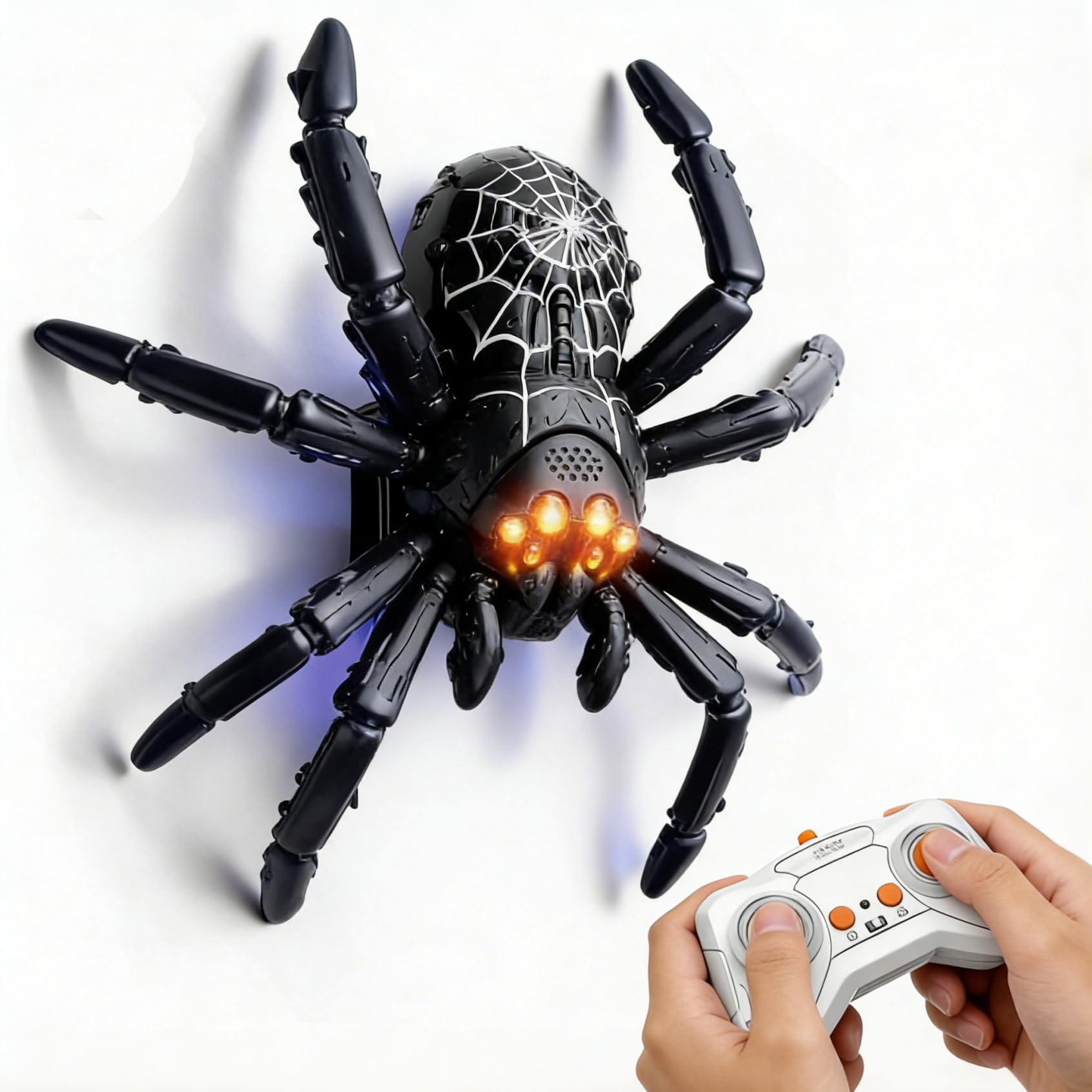 Whizant Remote Control Spider Toy with LED Eyes, Rechargeable Rc Crawler, Wall Climbing Toy Robots for Kids (Black)